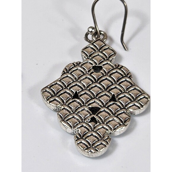 Vintage Boho Turquoise Dangle Earrings Silver Tone Geometric Drop Jewelry - Picture 9 of 9